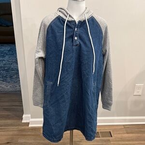 SHEIN Small Oversized Denim Blue and Gray Long Hoodie Dress